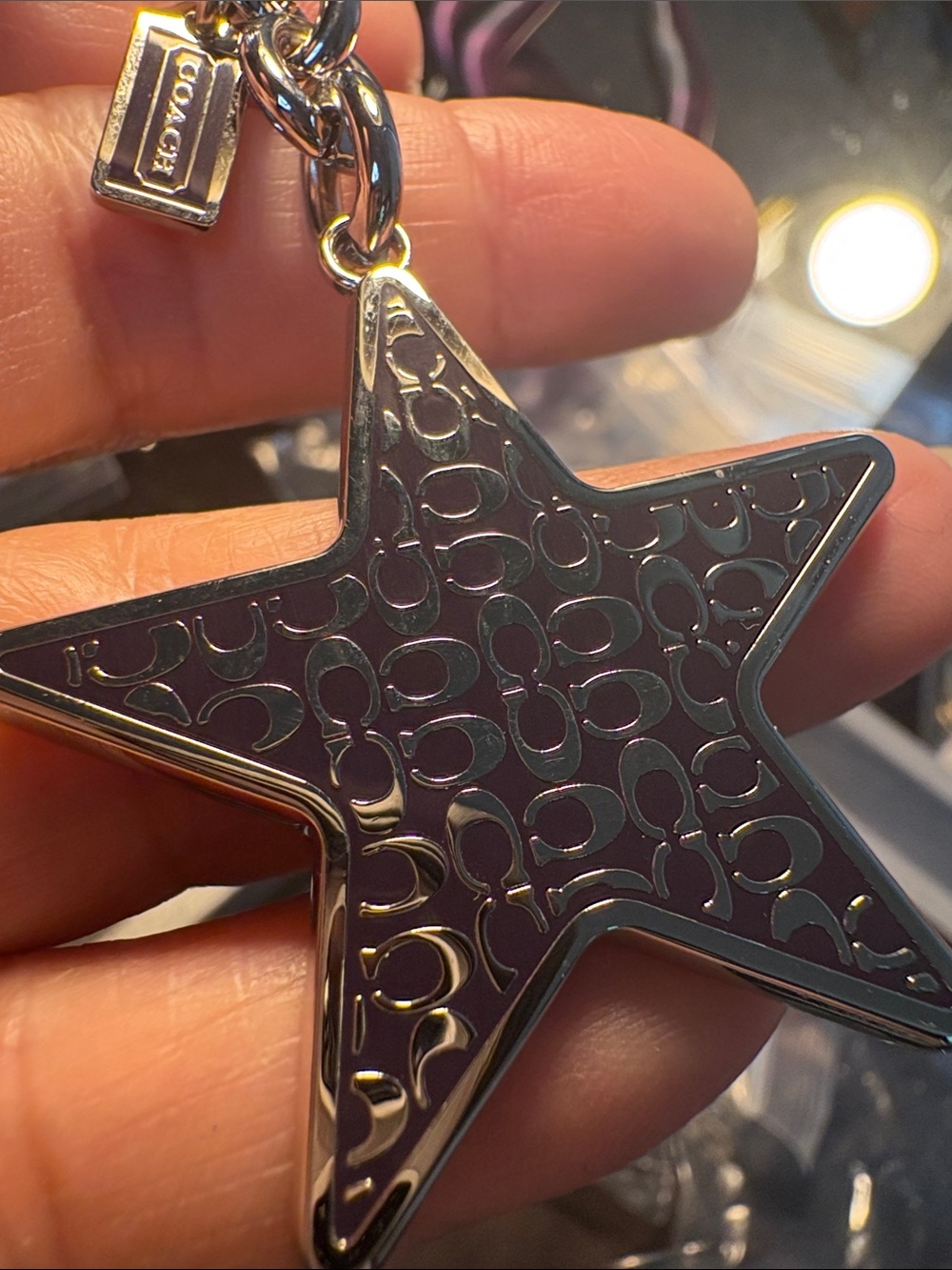 Coach Purple Star Logo Keychain with Silver Hardware